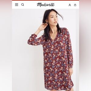 Madewell Maroon Floral Long Sleeve Dress